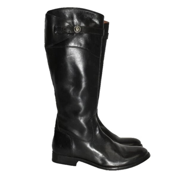 $400 Frye Molly Knee High Black Leather Riding EXTENDED CALF Boots 8.5 (MG29) - Picture 2 of 8